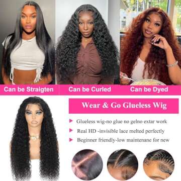 Wear and Go Glueless Wigs Human Hair Pre Plucked Pre Cut Deep Wave Lace Front Wigs for Black Women 180% Density Transparent Closure Wigs Water Wave Wigs Human Hair for Beginners Deep Curly Wig 26Inch