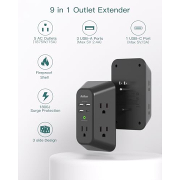 Addtam Surge Protector Outlet Extender with USB Ports and 1800J Protection