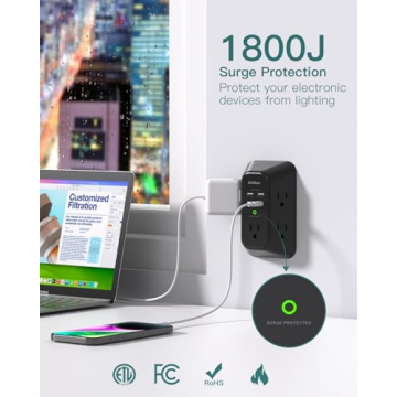 Addtam Surge Protector Outlet Extender with USB Ports