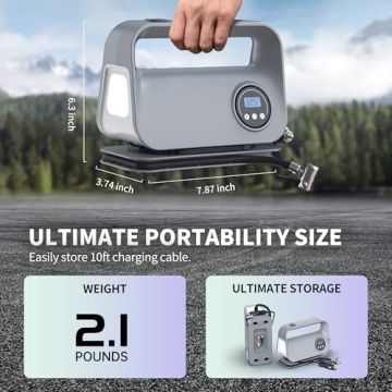 YIJU Tire Inflator Portable Air Compressor, DC 12V Portable Tire Inflator for Car, Air Tire Pump with Digital Tire Pressure Gauge and LED Light, Portable Air Compressor for Car Tires, Motorcycle, Bike