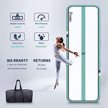 Coovo 1INCH Airtrack Tumbling Mat 16ft Pink Air Track Mat 8 inches Inflatable Gymnastics Mat with El...