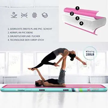 Coovo 1INCH Airtrack Tumbling Mat 16ft Pink Air Track Mat 8 inches Inflatable Gymnastics Mat with Electric Air Pump for Training Gymnastics,Cheerleading,Parkour,Martial Arts,Taekwondo