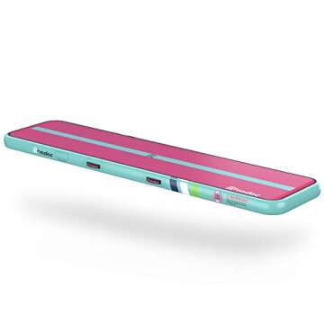 Coovo 1INCH Airtrack Tumbling Mat 16ft Pink Air Track Mat 8 inches Inflatable Gymnastics Mat with Electric Air Pump for Training Gymnastics,Cheerleading,Parkour,Martial Arts,Taekwondo