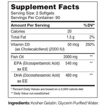 Zahler Omega 3 Platinum +D, All-Natural Pure Fish Oil Supplement, Burpless Softgel with No Fishy Aftertaste, Highest in EPA and DHA, Certified Kosher, 90 Softgels