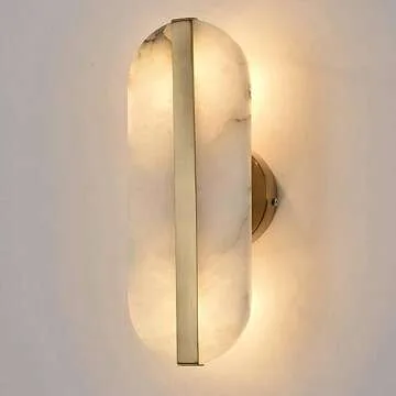Renter Friendly Indoor Modern Marble Long Strip Wall Sconce Gold White Alabaster Glass Wall Light Bathroom Vanity Linear Wall Lamp For Bedroom Bedside Living Room Hotels Corridor Porch Farmhouse