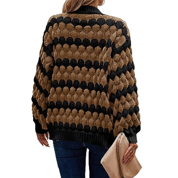 KIRUNDO Women's Cable Knit Sweater Cardigan in Camel