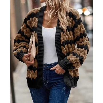 KIRUNDO Women's Cable Knit Sweater Cardigan in Camel