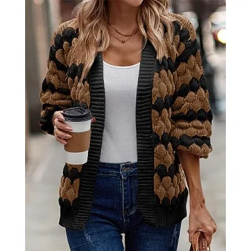 KIRUNDO Women's Cable Knit Sweater Cardigan in Camel