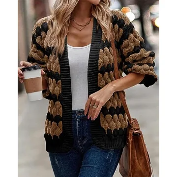 KIRUNDO Women's Cable Knit Sweater Cardigan in Camel