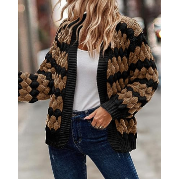 KIRUNDO Women's Cable Knit Sweater Cardigan in Camel