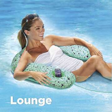 Aqua Mosaic 3-in-1 Pool Chair Float – Inflatable Floating Pool Chair for Adults – Use as a Lounge, Chair, or Drifter – Green Mosaic