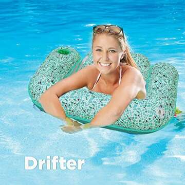 Aqua Mosaic 3-in-1 Pool Chair Float – Inflatable Floating Pool Chair for Adults – Use as a Lounge, Chair, or Drifter – Green Mosaic