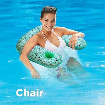 Aqua Mosaic 3-in-1 Pool Chair Float – Inflatable Floating Pool Chair for Adults – Use as a Lounge, Chair, or Drifter – Green Mosaic