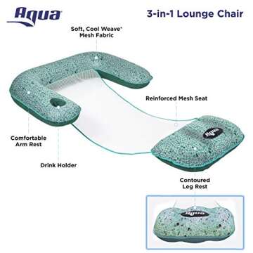 Aqua Mosaic 3-in-1 Pool Chair Float – Inflatable Floating Pool Chair for Adults – Use as a Lounge, Chair, or Drifter – Green Mosaic