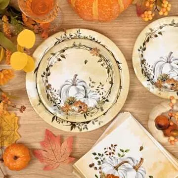 Homlouue Thanksgiving Plates and Napkins Sets, Fall Plates and Napkins, Watercolor Pumpkins Plates a...