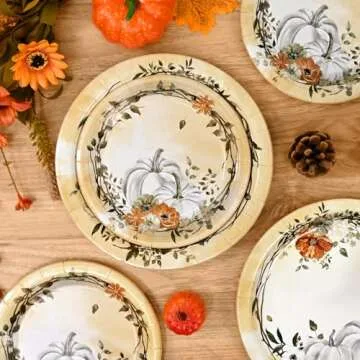 Homlouue Thanksgiving Plates and Napkins Sets, Fall Plates and Napkins, Watercolor Pumpkins Plates and Napkins for Fall Dinner, Thanksgiving Paper Plates for Thanksgiving Autumn Harvest Party Supplies