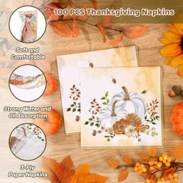 Homlouue Thanksgiving Plates and Napkins Sets, Fall Plates and Napkins, Watercolor Pumpkins Plates and Napkins for Fall Dinner, Thanksgiving Paper Plates for Thanksgiving Autumn Harvest Party Supplies