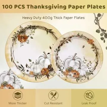 Homlouue Thanksgiving Plates and Napkins Sets, Fall Plates and Napkins, Watercolor Pumpkins Plates and Napkins for Fall Dinner, Thanksgiving Paper Plates for Thanksgiving Autumn Harvest Party Supplies