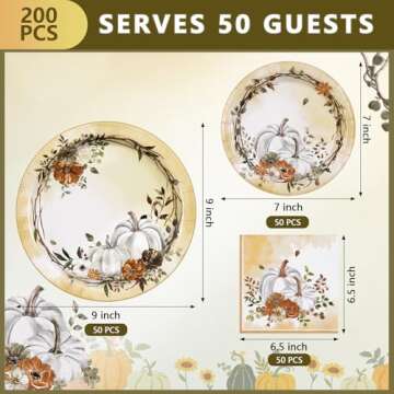 Homlouue Thanksgiving Plates and Napkins Sets, Fall Plates and Napkins, Watercolor Pumpkins Plates and Napkins for Fall Dinner, Thanksgiving Paper Plates for Thanksgiving Autumn Harvest Party Supplies