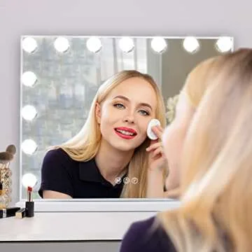 Leishe Vanity Mirror with Lights 15LED Bulbs 3 Lighting Modes Lighted Makeup Mirror for Desk or Wall-Mount Hollywood Vanity Mirror with USB Charger Port and 10X Magnification (22"x18")