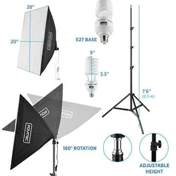 Fovitec 2-Light Fluorescent Studio Lighting Kit, 20"x28" Quick Setup Softboxes, 650W Continuous Light and Stands for Portraits, Product Photos, Vlogging, Video Conferencing, and Live Streaming