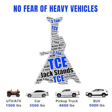 TCE 3 Ton Double Locking Steel Jack Stands for Vehicles