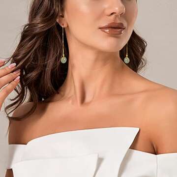 14K Gold Filled Hetian Jade Dangling Earrings Handmade Natural Bead Pendant Drop Earrings Green Long...