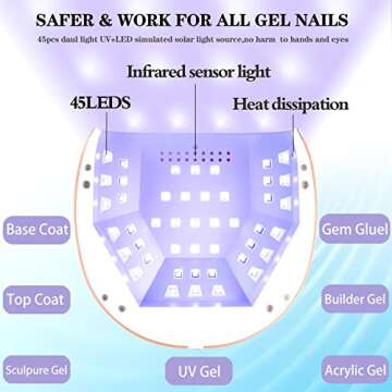 158W Fast Gel LED Nail Light for Gel Polish, Professional Curing with 45 Lamp Beads,UV Nail Dryer with 4 Timer Setting Auto Sensor for Fingernail and Toenail Home Salon Use