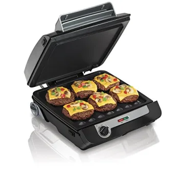 Hamilton Beach 4-in-1 Indoor Grill & Electric Griddle Combo with Bacon Cooker, Opens Flat to Double ...