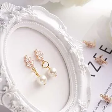 Fashewelry 10 Pairs Brass Cubic Zirconia Post Stud Earrings 18K Gold CZ Earring Findings Ear Piercing Plugs with Loop for Women Girls Dangle Earring Jewelry Making, Leaf