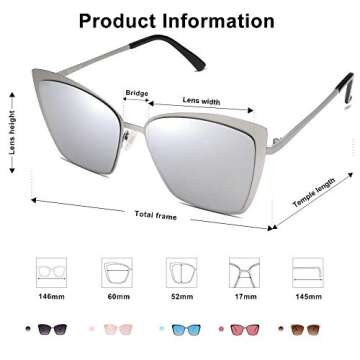 SOJOS Cateye Sunglasses for Women Fashion Mirrored Lens Metal Frame SJ1086 with Silver Frame/Silver Mirrored Lens