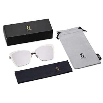 SOJOS Cateye Sunglasses for Women Fashion Mirrored Lens Metal Frame SJ1086 with Silver Frame/Silver Mirrored Lens