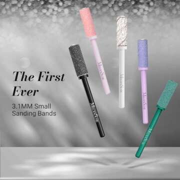 MelodySusie 50 Pcs Nail Drill Bits Small Sanding Bands Set with 3.1mm Mandrel Bit, 120 Medium Grit f...