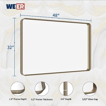 WEER Bronze Bathroom Vanity Mirror, 48x32 Inch Elegant Style