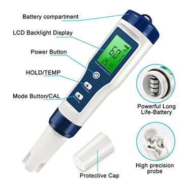 KONVIO NEER 5 in 1 TDS Meter PH Tester, 0.01 High Accuracy Digital PH Meter for Water, PH/TDS/EC/Sal...