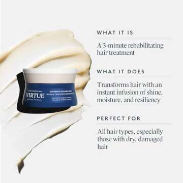 Virtue Restorative Hair Mask Treatment for Damaged Hair with Keratin and Baobab Seed Oil, Safe for A...