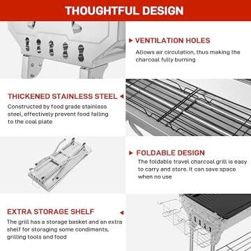 Outvita Portable Charcoal Grill - Large 39x12x28" Stainless Steel BBQ for Every Outdoor Event