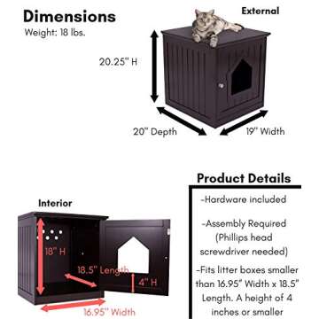 Internet's Best Decorative Cat House & Side Table - Cat Home Nightstand - Indoor Pet Crate - Litter Box Enclosure (Espresso)