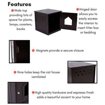 Internet's Best Decorative Cat House & Side Table - Cat Home Nightstand - Indoor Pet Crate - Litter Box Enclosure (Espresso)