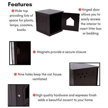 Internet's Best Decorative Cat House & Side Table - Cat Home Nightstand - Indoor Pet Crate - Litter Box Enclosure (Espresso)