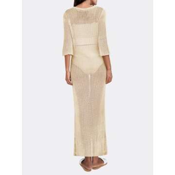 LANNEW Womens Crochet Swimsuit Cover Up Half Sleeve Bathing Suit Swimwear Coverups Long Beach Dresse...