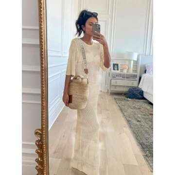 LANNEW Womens Crochet Swimsuit Cover Up Stylish Beach Dress