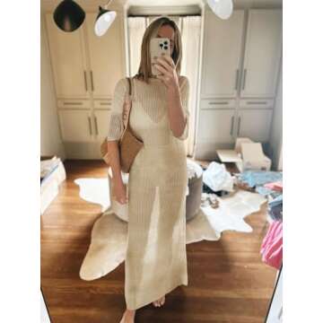 LANNEW Womens Crochet Swimsuit Cover Up Stylish Beach Dress