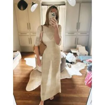 LANNEW Womens Crochet Swimsuit Cover Up Stylish Beach Dress