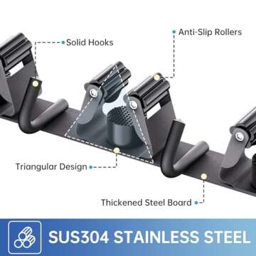 ZONGOOL 2 Pack Broom Holder Wall Mount, 4 Racks and 5 Hooks Mop Hanger Wall Mount Broom Organizer St...