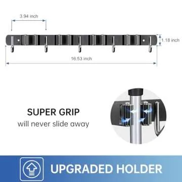 ZONGOOL 2 Pack Broom Holder Wall Mount, 4 Racks and 5 Hooks Mop Hanger Wall Mount Broom Organizer Stainless Steel Heavy Duty Garage Tool Racks for Home Kitchen Garden Laundry (Black)