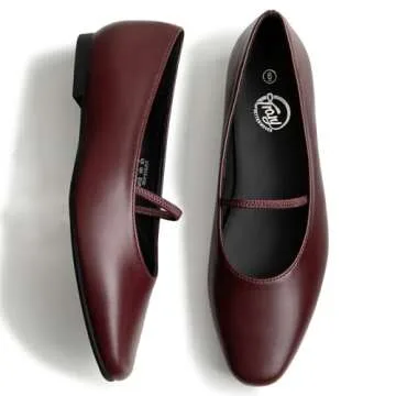 Trary Flats for Women, Mary Jane Shoes for Women, Ballet Flats for Women, Closed Toe Flats Shoes Women, Elastic Straps Flats Shoes for Women, Wine Red Flats Women Size 8.5