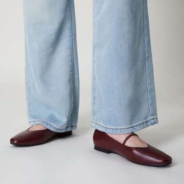 Trary Flats for Women, Mary Jane Shoes for Women, Ballet Flats for Women, Closed Toe Flats Shoes Women, Elastic Straps Flats Shoes for Women, Wine Red Flats Women Size 8.5