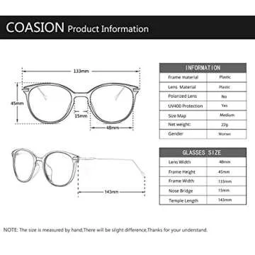 COASION Vintage Round Clear Glasses for Stylish Protection