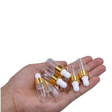 15Pcs Glass Essential Oil Dropper Bottles Clear Mini 1ml/2ml/3ml Perfume Dropping Bottle Cosmetic Sample Vials with Gold Cap and White Latex